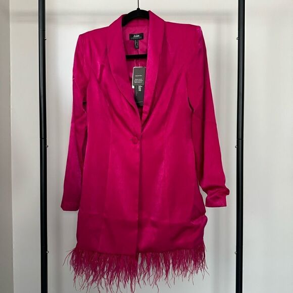 ⭕️ AIDAN MATTOX Feather Hem Tuxedo Dress Rose Color Pink US 8 Medium - Picture 4 of 8